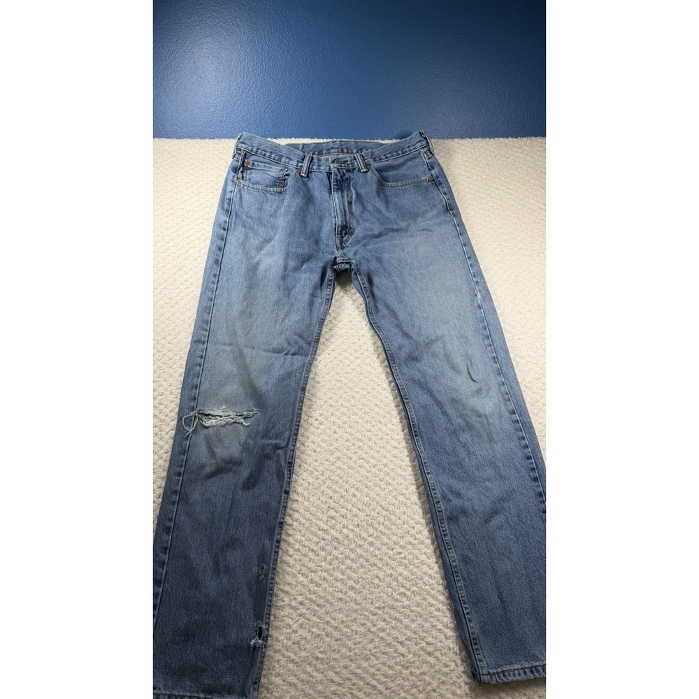 Levis 505 Regular Straight Distressed Medium Stonewash Jeans Men 36x34 (36x33)